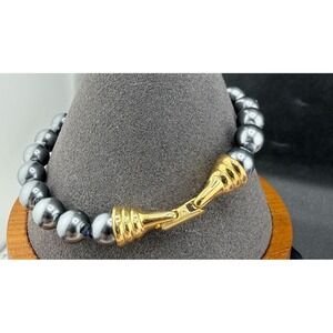 Joan Rivers Bracelet Black Faux Pearl Beaded Gold Tone Clasp 7.5"